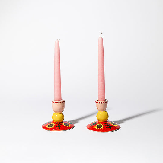 Painted earthenware candle holders