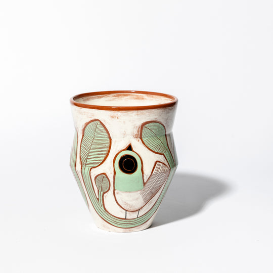 Grand Vase Blanc Oiseaux Verts céramique Exposition BG