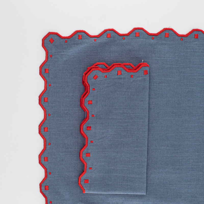 Porto Placemat and Napkin Set - Blue and Grey