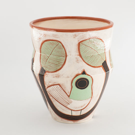 Vase Blanc Oiseau Vert