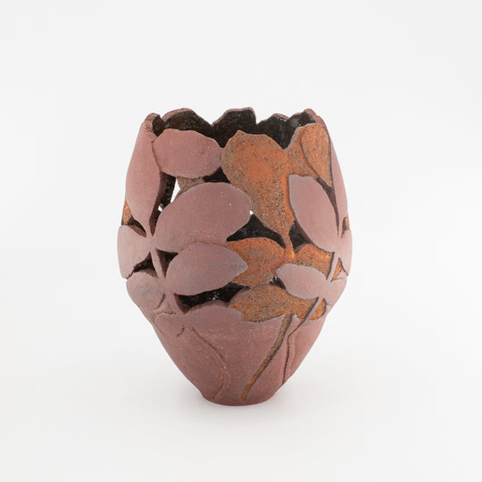 Moyen Vase sculpté et Ajouré rouge