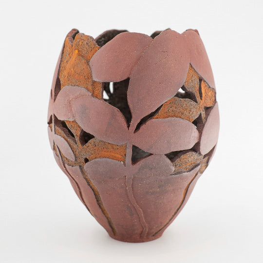 Moyen Vase sculpté et Ajouré rouge