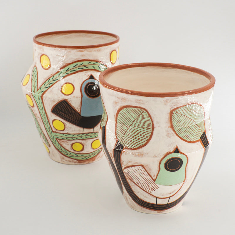 Vase Blanc Oiseau Vert