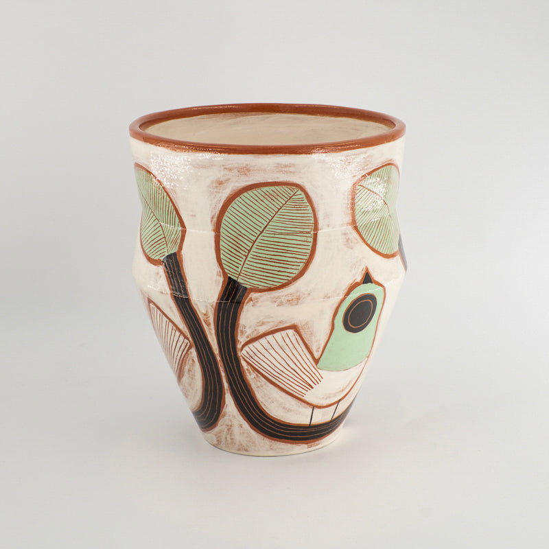 Vase Blanc Oiseau Vert