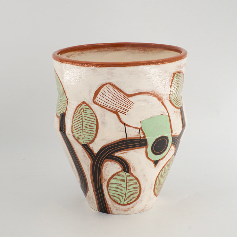Vase Blanc Oiseau Vert