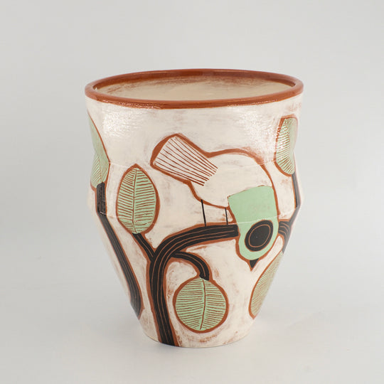 Vase Blanc Oiseau Vert