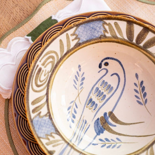 Assiette creuse Lusitano peinte à la main bleu et vert