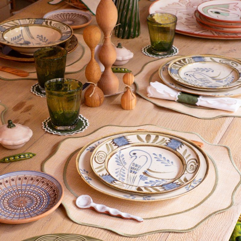 Assiette plate Lusitano bleu et vert — décor central