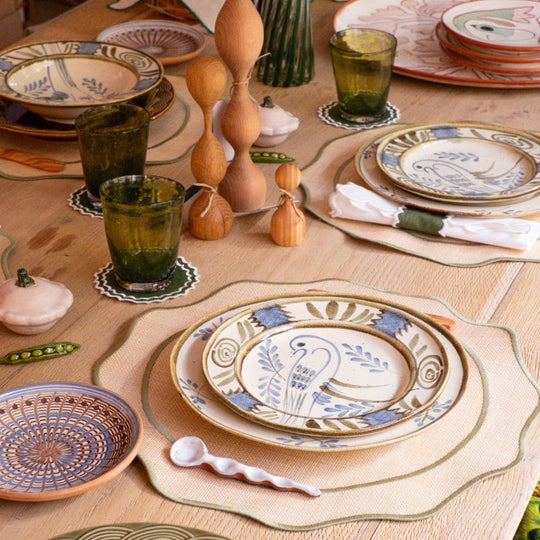 Assiette plate Lusitano bleu et vert — décor central