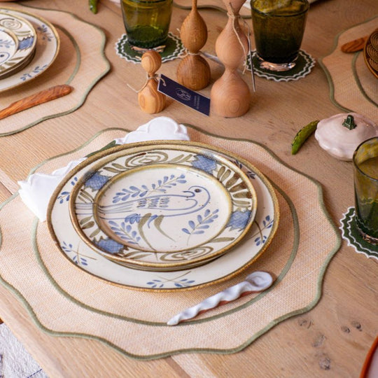 Assiette plate Lusitano bleu et vert — décor de bordure