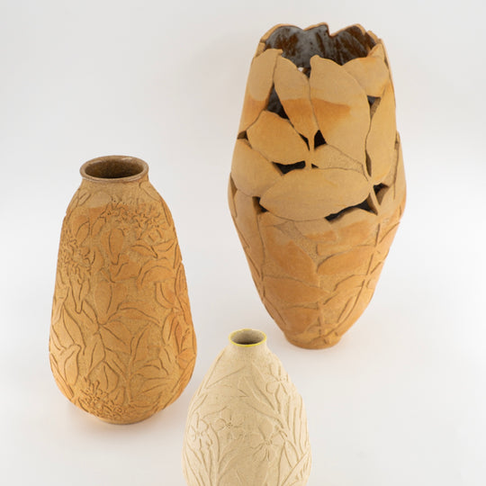 Large Sculpted and Pierced Beige Vase