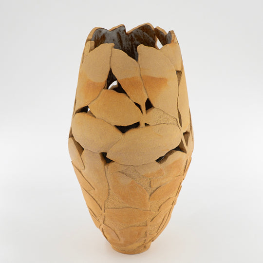 Large Sculpted and Pierced Beige Vase