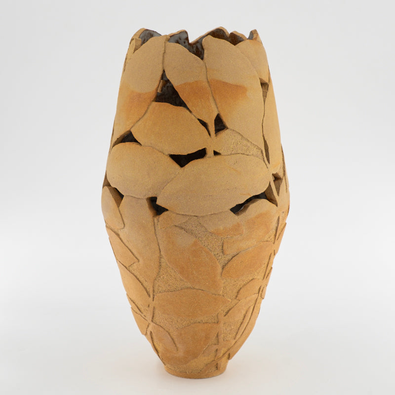 Large Sculpted and Pierced Beige Vase