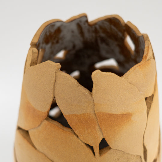 Large Sculpted and Pierced Beige Vase