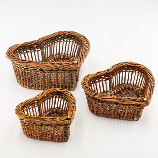 Raw wicker heart basket