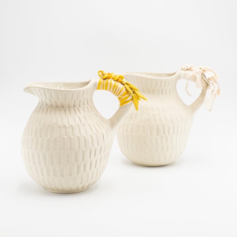 Round White Jug with Yellow Pearls