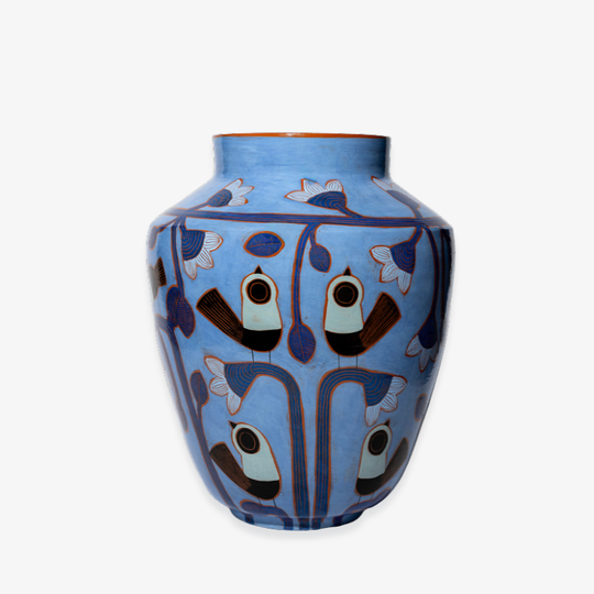Jarre Bleue Fleurs et Oiseaux Bleus