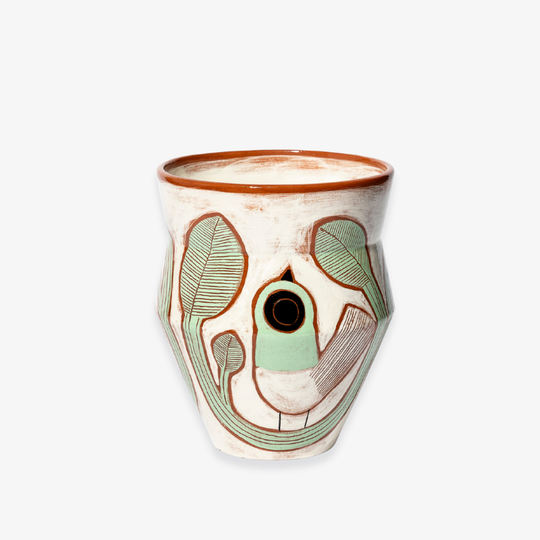 Grand Vase Blanc Oiseaux Verts céramique Exposition BG