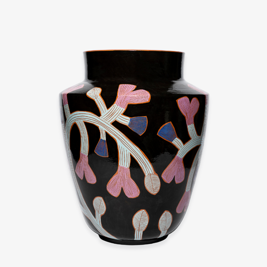 Jarre Noire Fleurs Violettes céramique Exposition BG