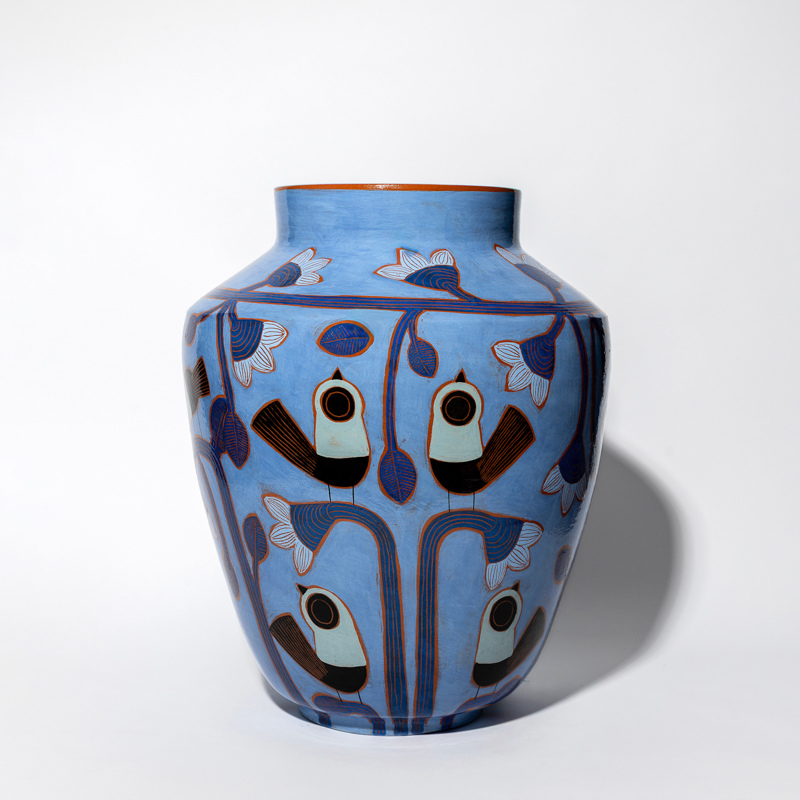 Jarre Bleue Fleurs et Oiseaux Bleus