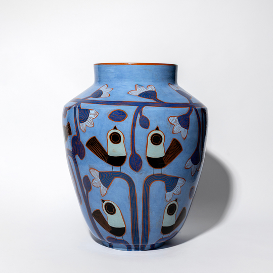 Jarre Bleue Fleurs et Oiseaux Bleus