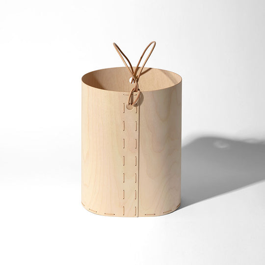 Wooden basket with leather strap