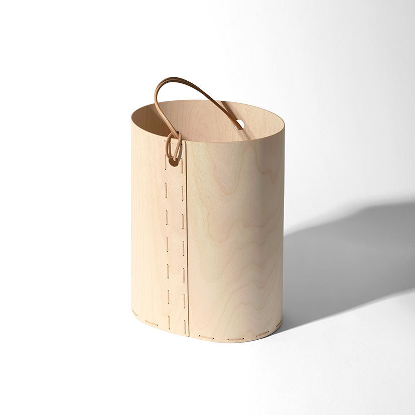 Wooden basket with leather strap