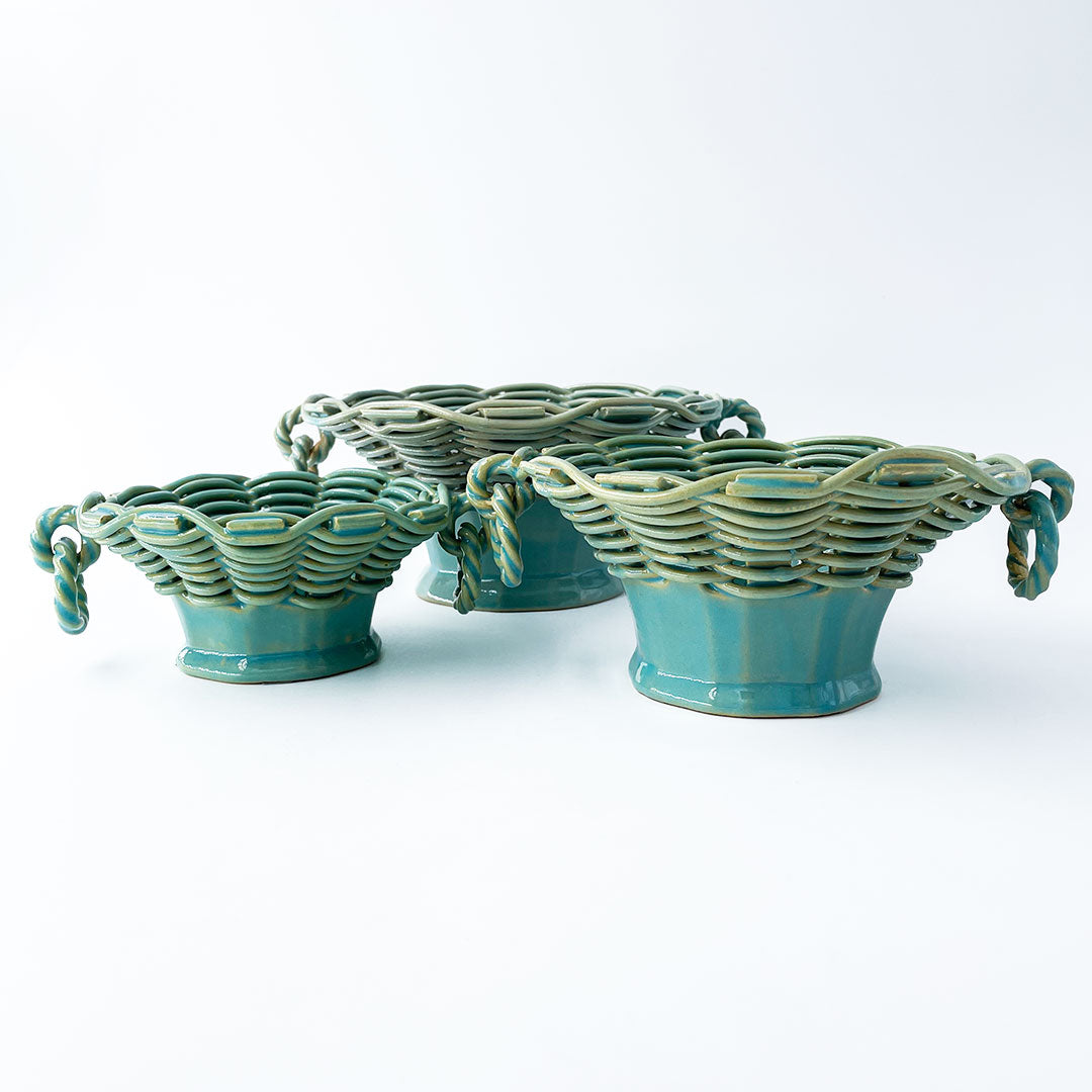 Celadon Ceramic Woven Basket